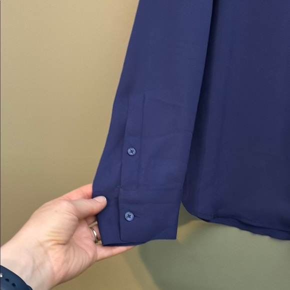 Express Blue Long Sleeve Button Down Blouse - Picture 7 of 13